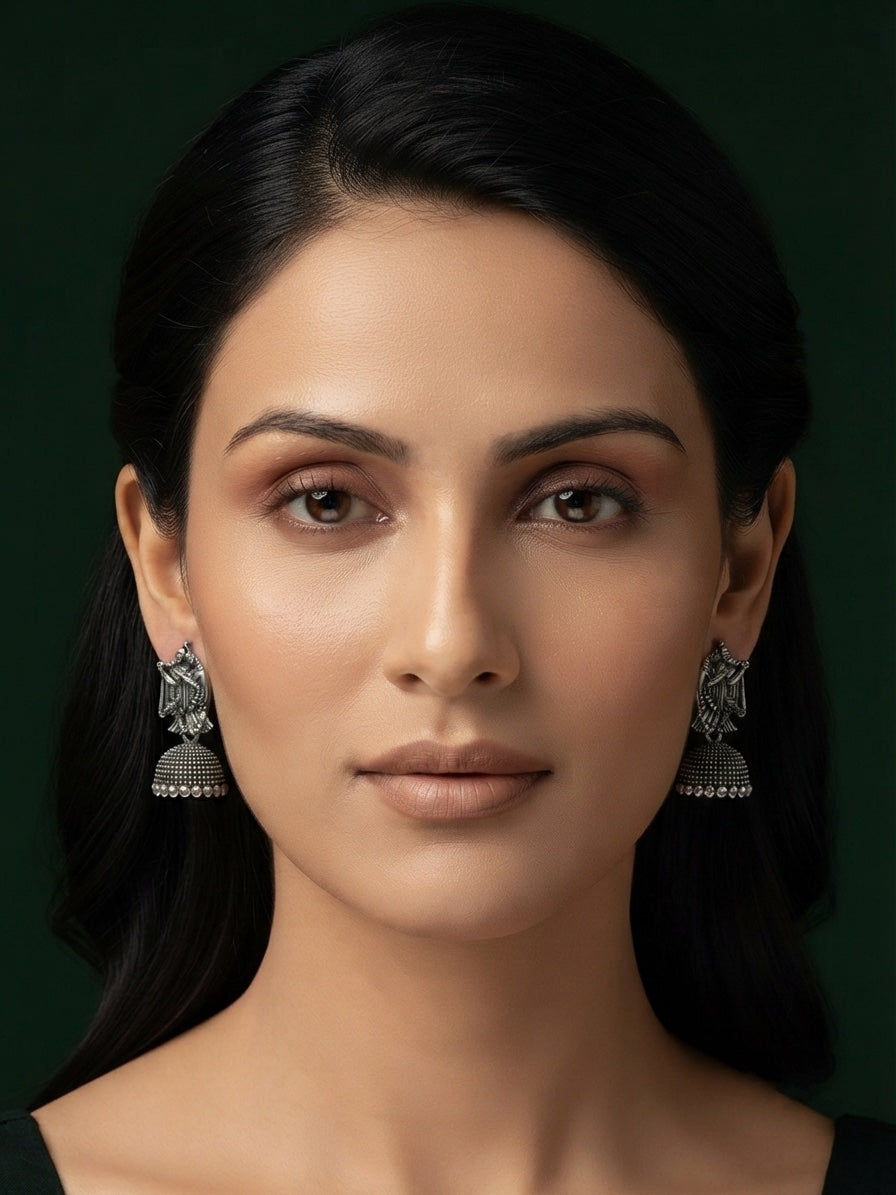 Silver Plated Oxidized Fancy Drop Earrings