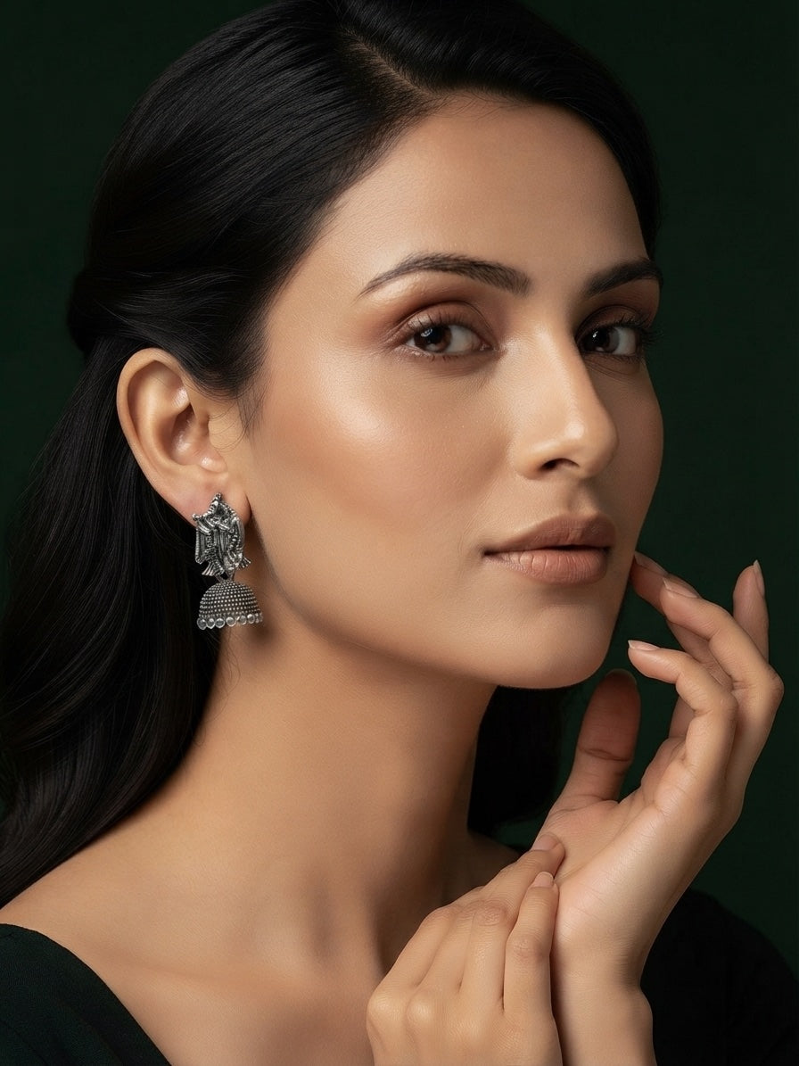 Silver Plated Oxidized Fancy Drop Earrings