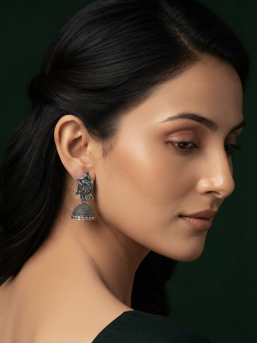 Silver Plated Oxidized Fancy Drop Earrings