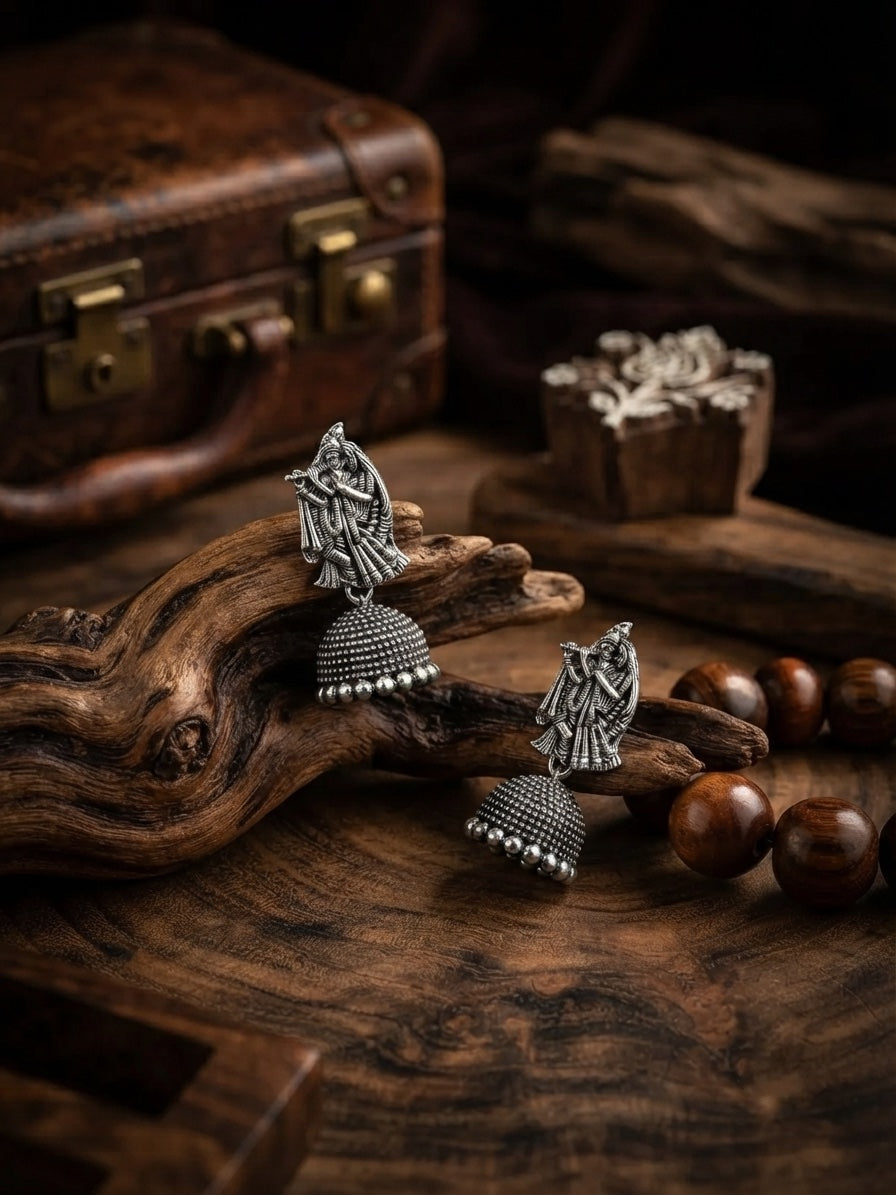 Silver Plated Oxidized Fancy Drop Earrings