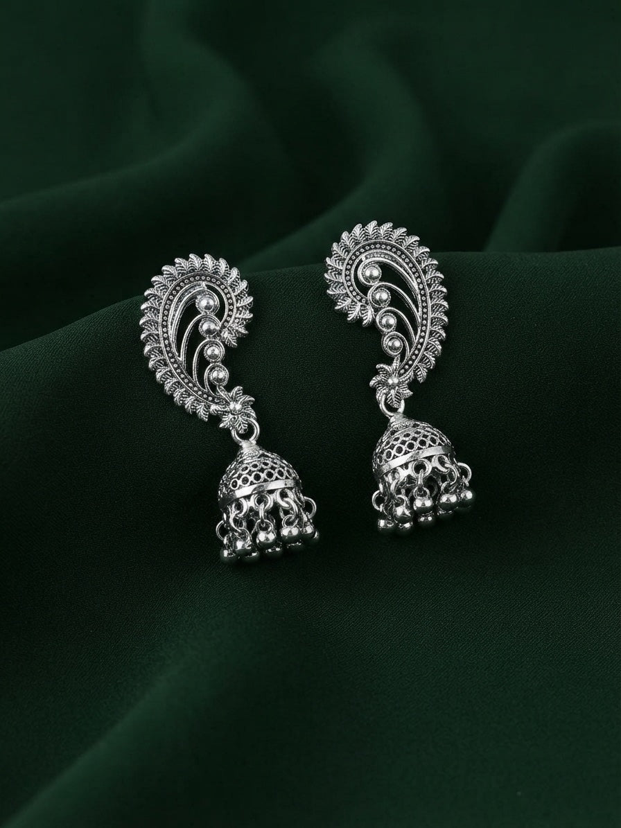 Silver Plated Oxidized Fancy Drop Earrings