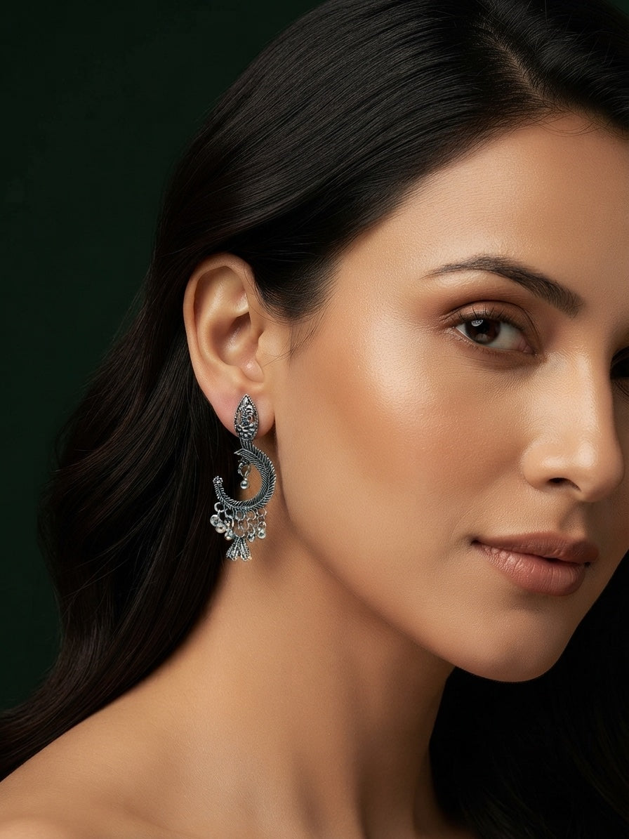 Silver Plated Oxidized Fancy Drop Earrings