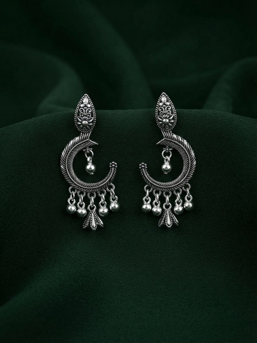Silver Plated Oxidized Fancy Drop Earrings