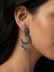 Silver Plated Oxidized Fancy Drop Earrings