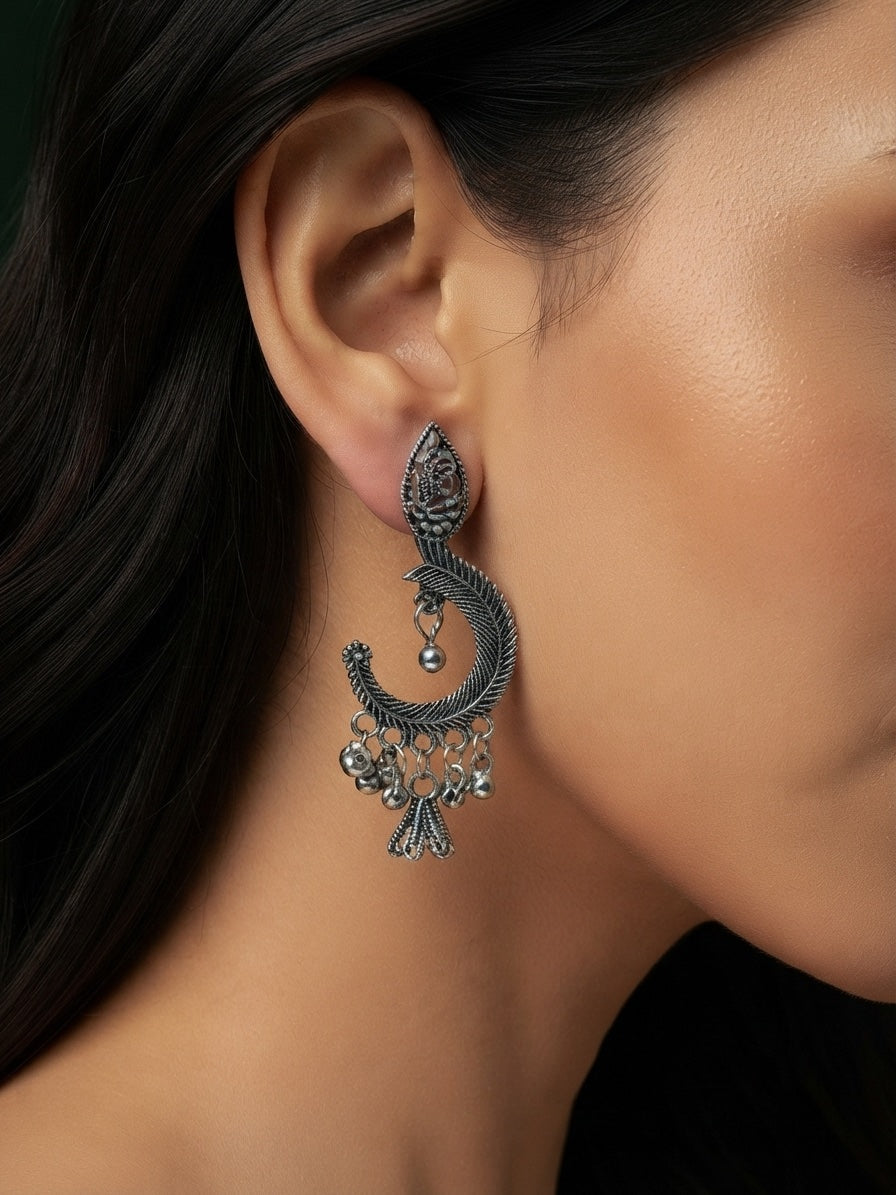 Silver Plated Oxidized Fancy Drop Earrings