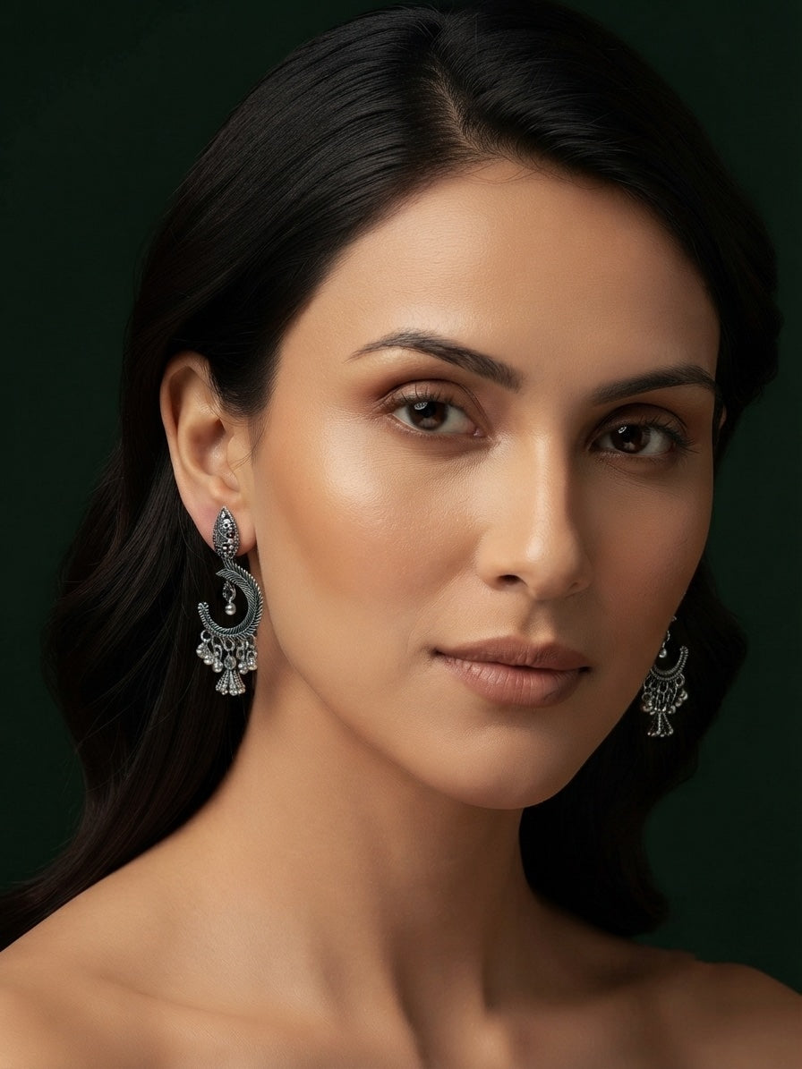 Silver Plated Oxidized Fancy Drop Earrings