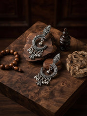 Silver Plated Oxidized Fancy Drop Earrings