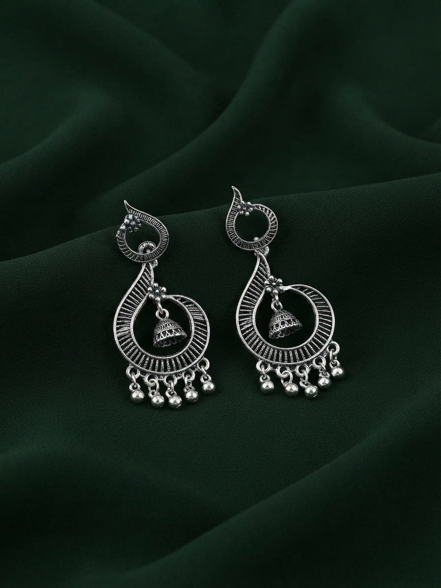 Silver Plated Oxidized Fancy Drop Earrings