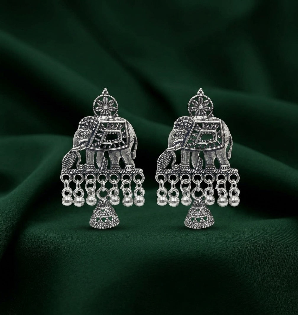 Silver Plated Oxidized Tassels Drop Earrings