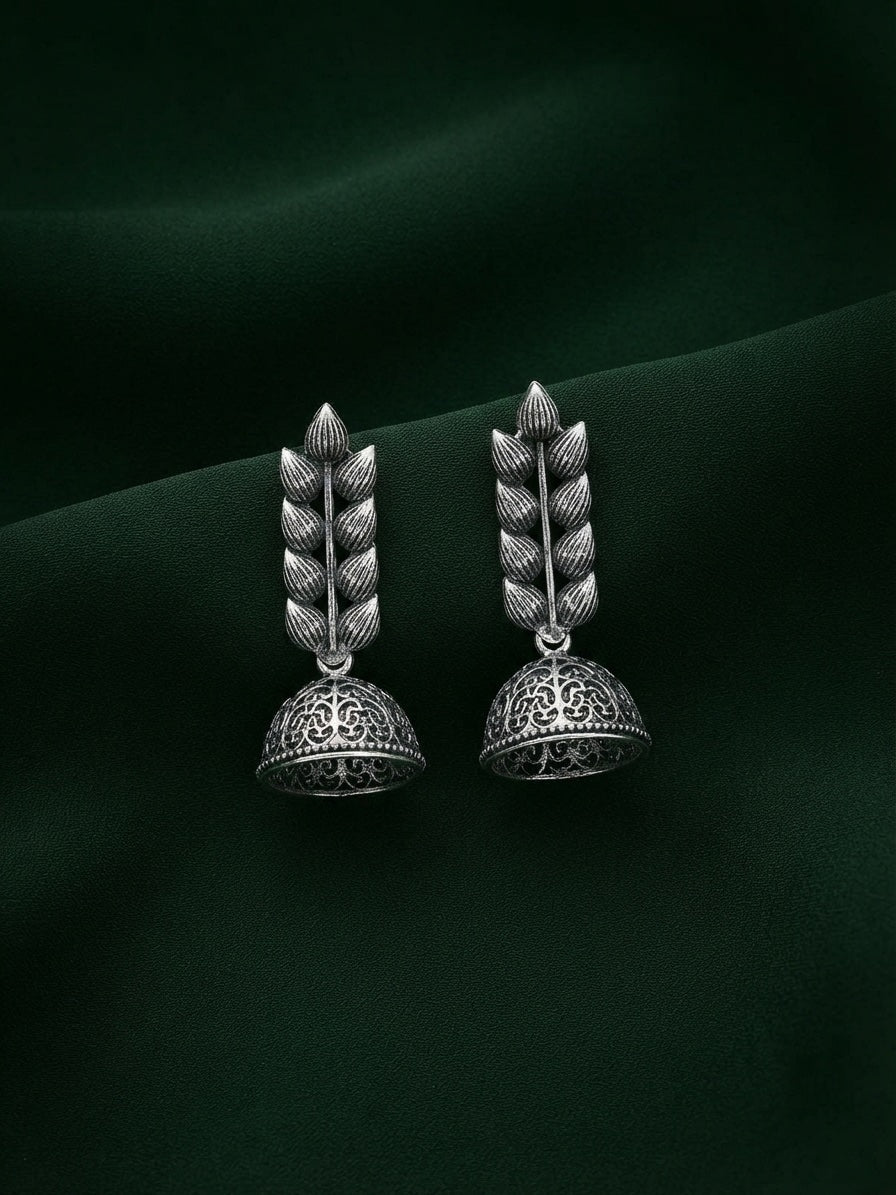 Silver Plated Oxidized Tassels Drop Earrings