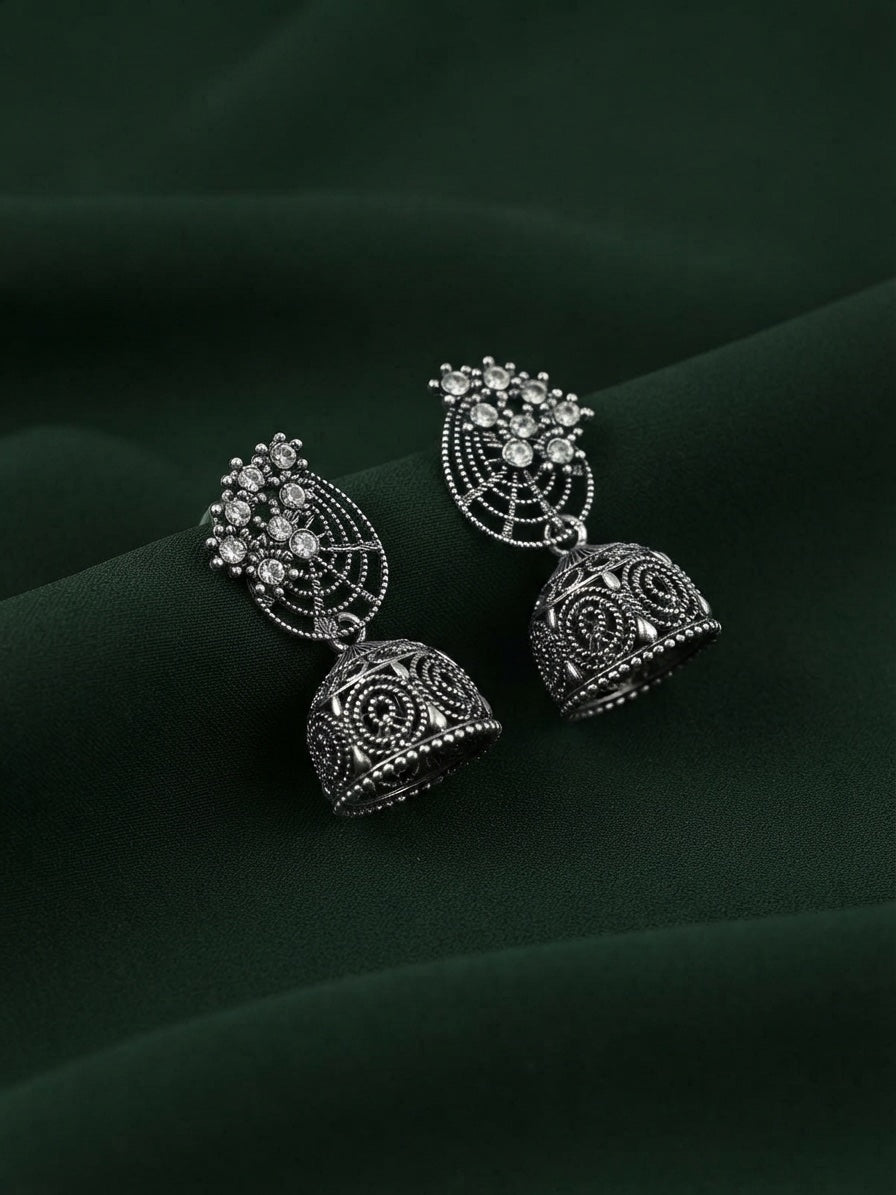 Silver Plated Oxidized Tassels Drop Earrings
