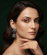 Silver Plated Oxidized Tassels Drop Earrings