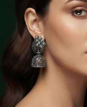 Silver Plated Oxidized Tassels Drop Earrings