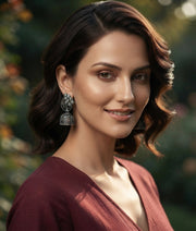 Silver Plated Oxidized Tassels Drop Earrings