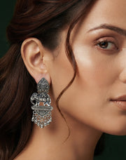 Silver Plated Oxidized Tassels Drop Earrings