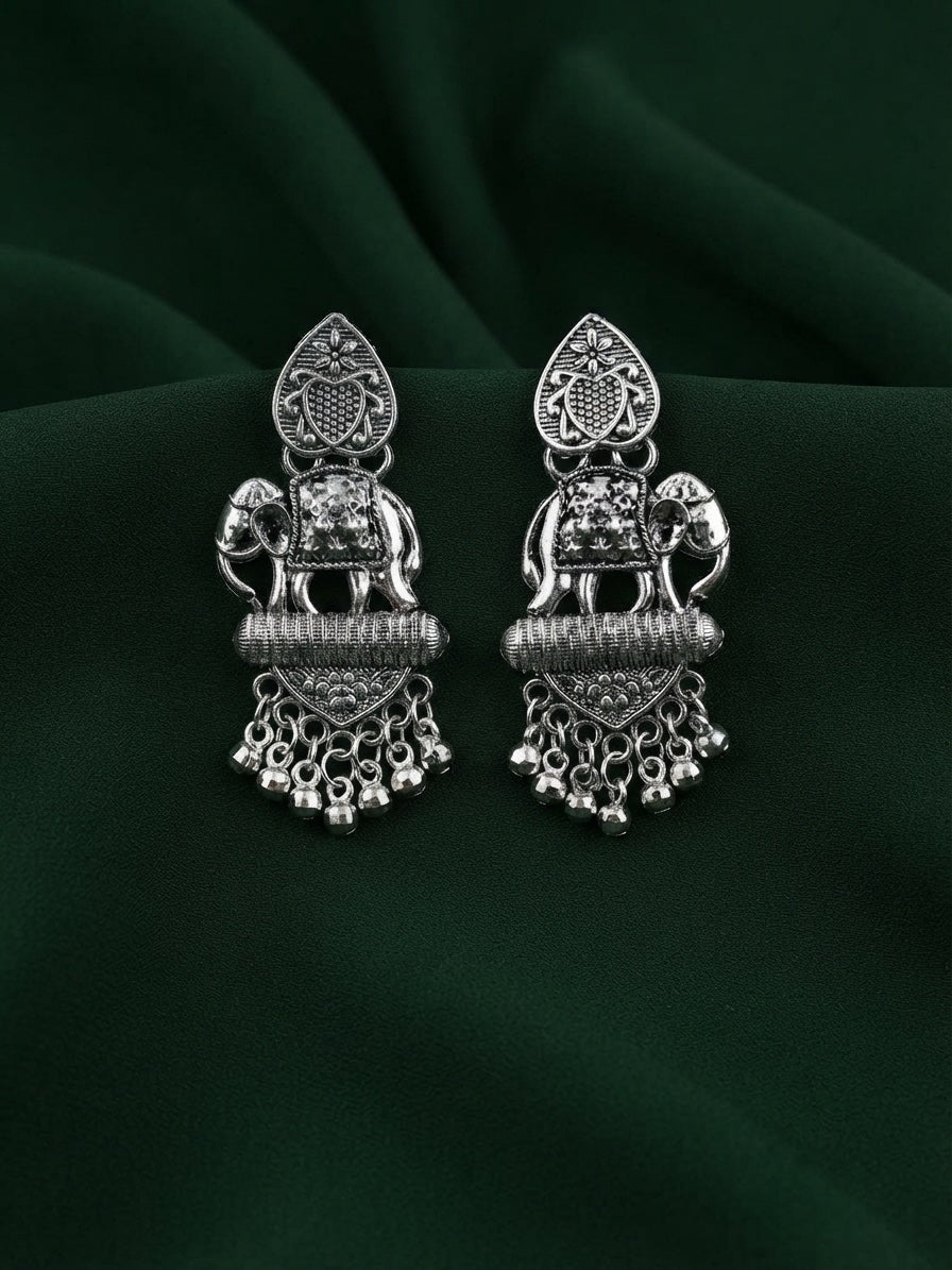 Silver Plated Oxidized Tassels Drop Earrings