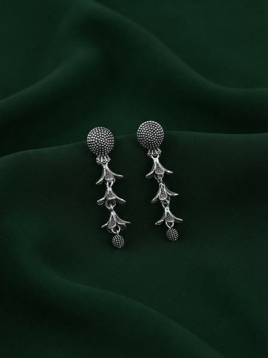Silver Plated Oxidized Tassels Drop Earrings