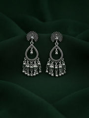 Silver Plated Oxidized Tassels Drop Earrings