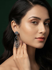 Silver Plated Oxidized Tassels Drop Earrings