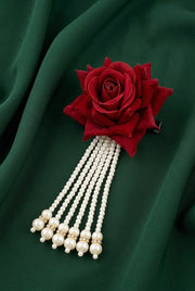 Floral Shaped With Pearls Tassels Hair Accessory