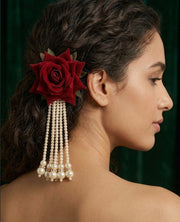 Floral Shaped With Pearls Tassels Hair Accessory