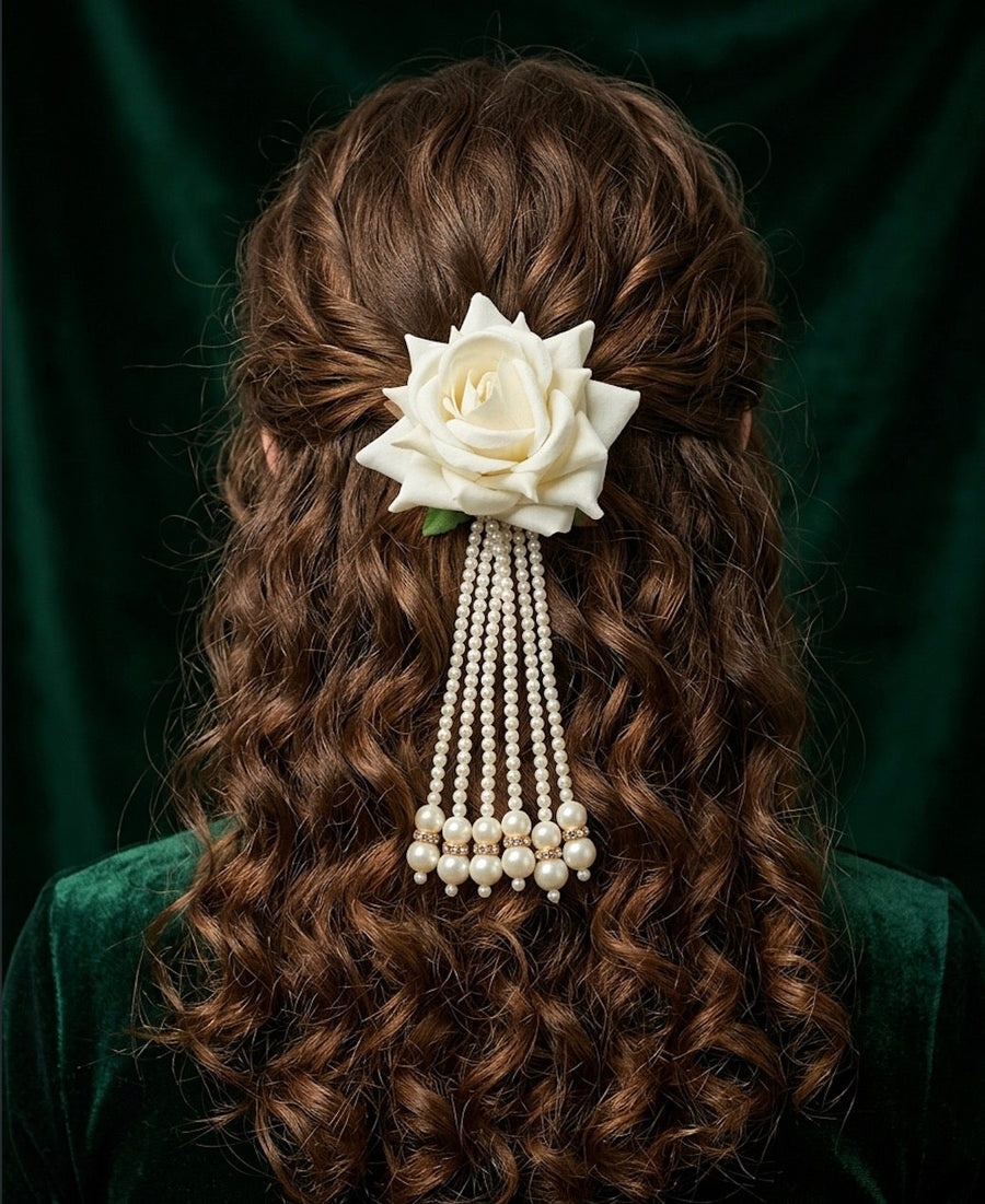 Floral Shaped With Pearls Tassels Hair Accessory