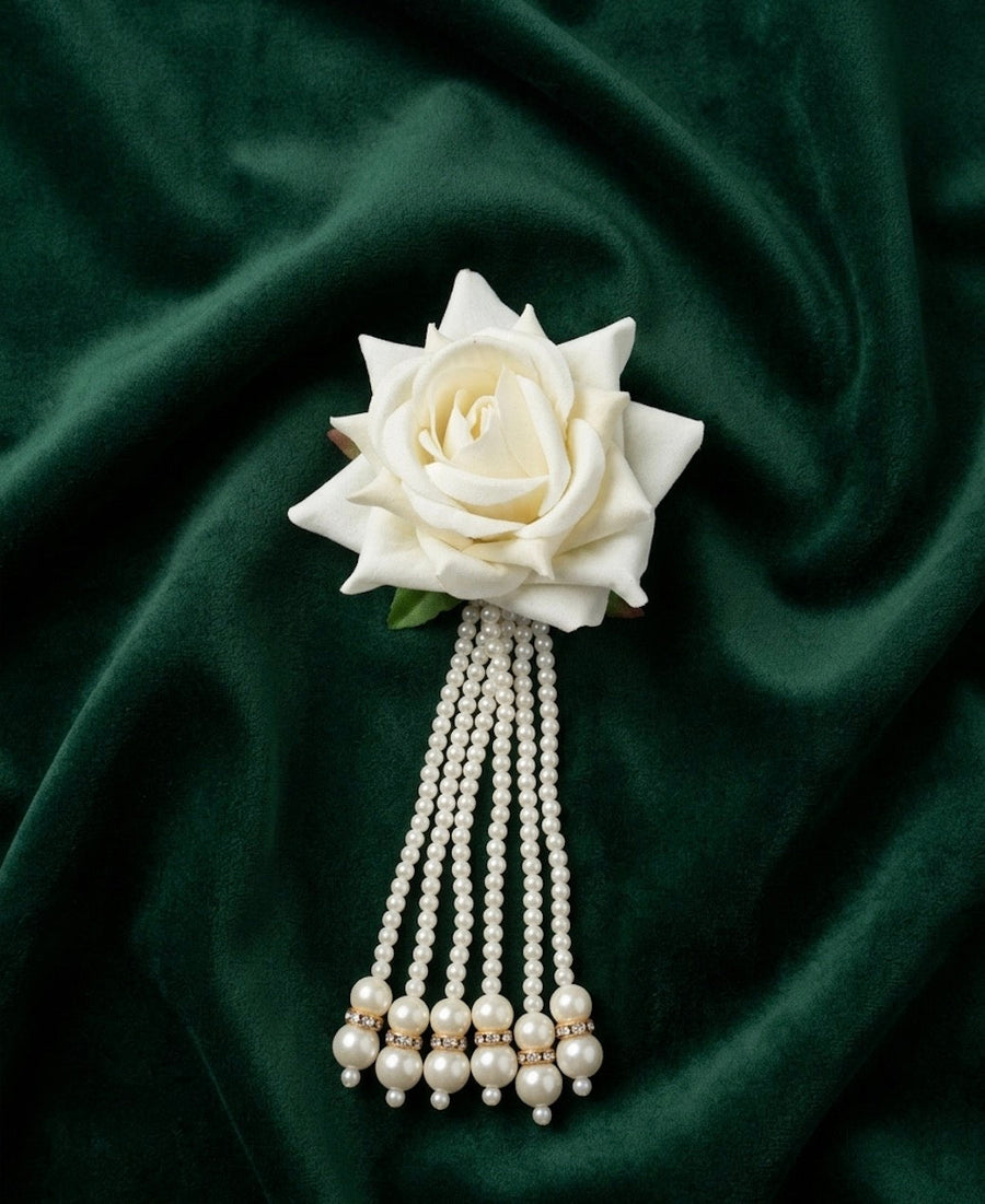 Floral Shaped With Pearls Tassels Hair Accessory
