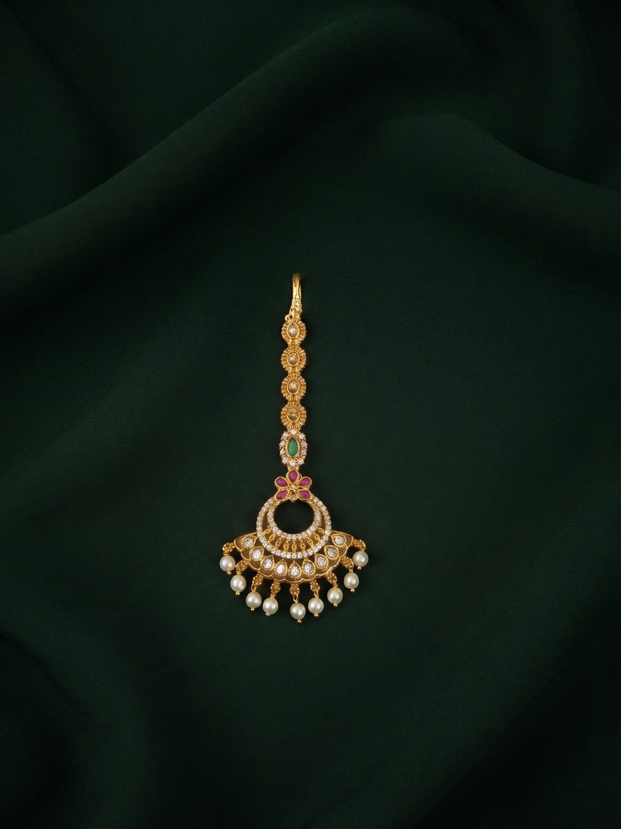 Gold Plated Artificial Beaded Maang Tikka Head Jewellery