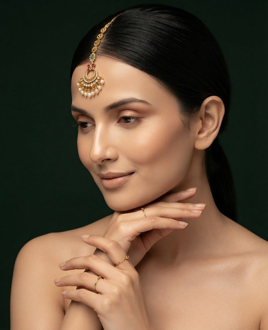Gold Plated Artificial Beaded Maang Tikka Head Jewellery
