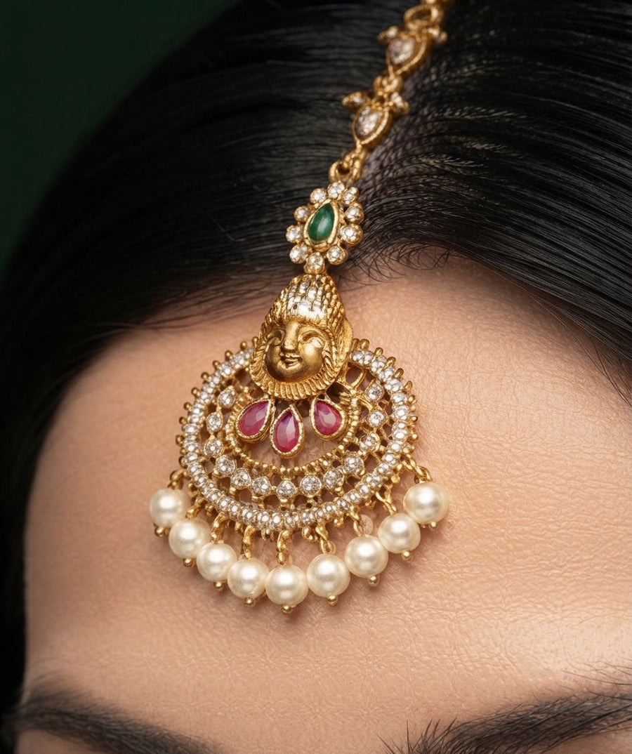 Gold Plated Artificial Beaded Maang Tikka Head Jewellery