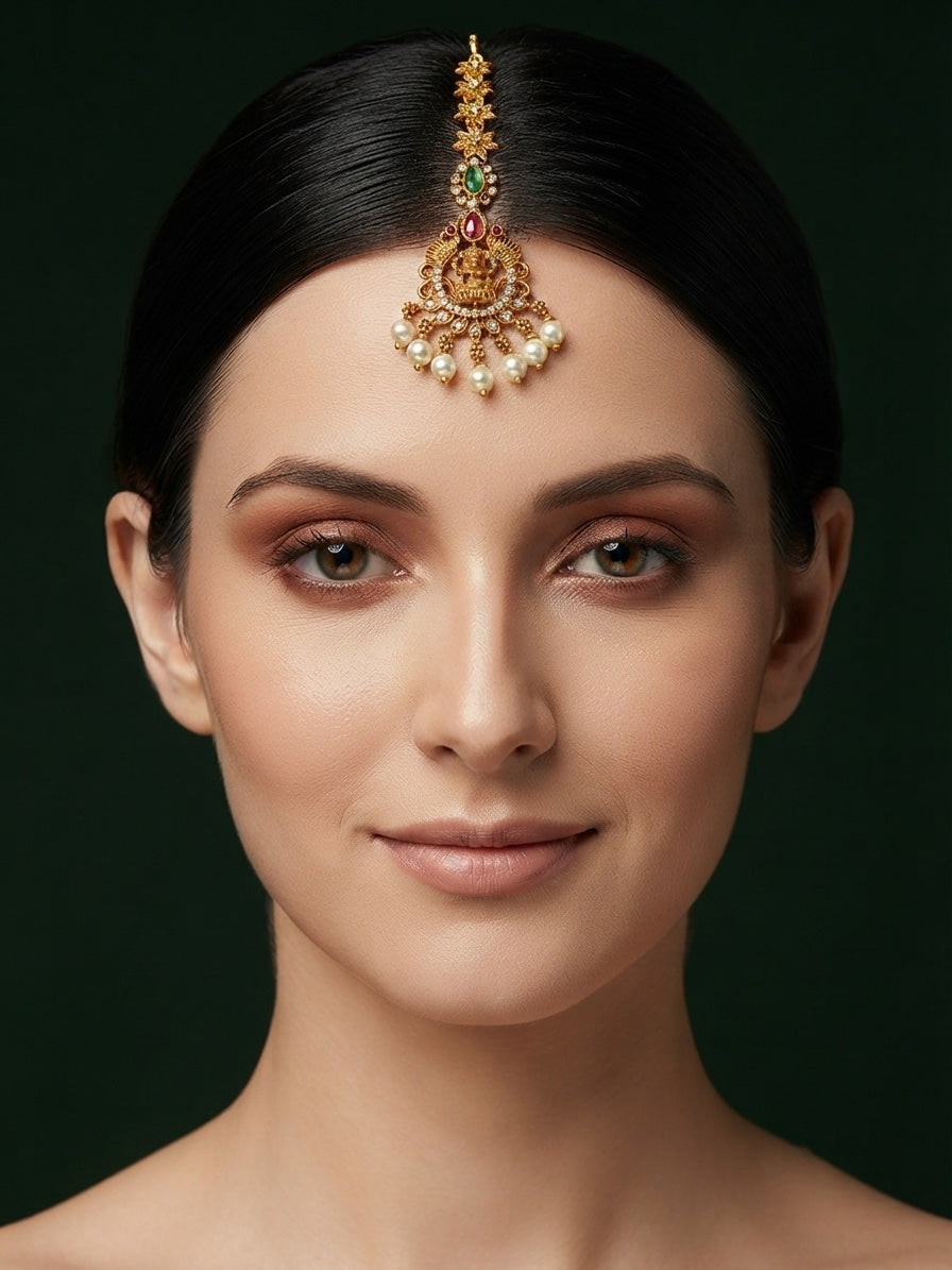 Gold Plated Artificial Beaded Maang Tikka Head Jewellery