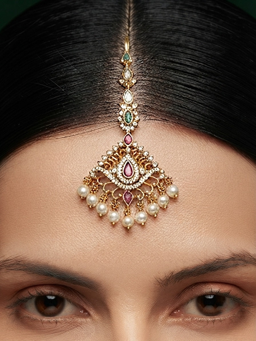 Gold Plated Artificial Beaded Maang Tikka Head Jewellery