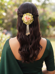 Rose Flower With Pearls Tassels Hair Accessory