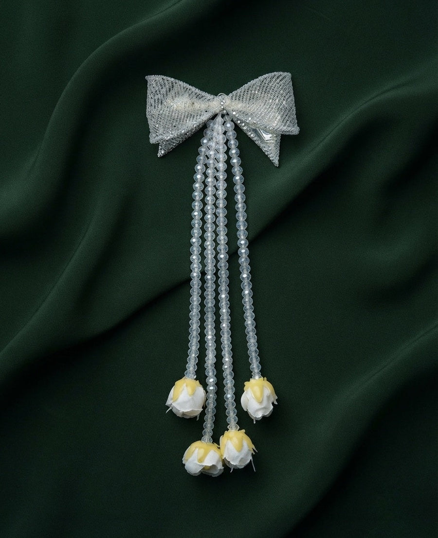 Fancy Bow With Pearls Tassels Hair Accessory