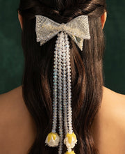 Fancy Bow With Pearls Tassels Hair Accessory