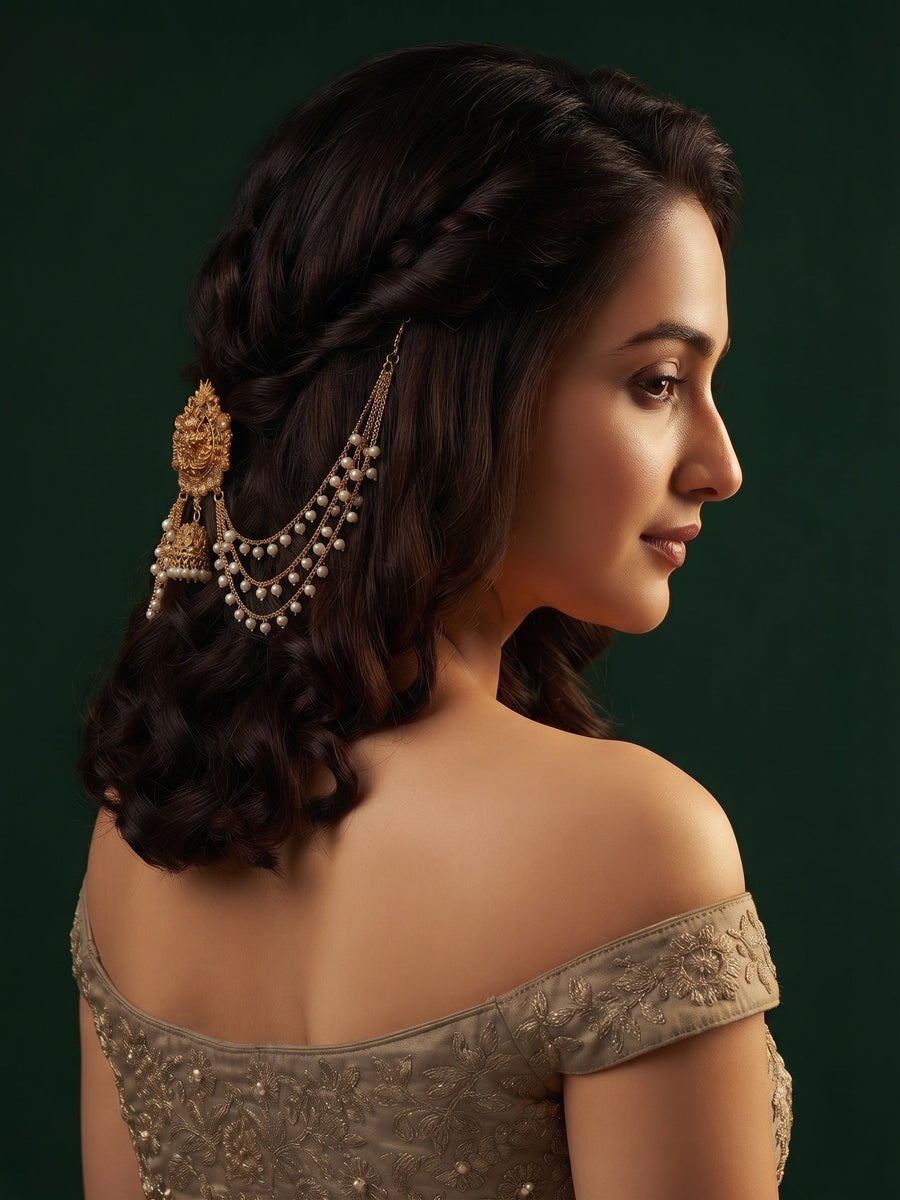 Gold Plated Pearls Beaded Bridal Hair Accessory