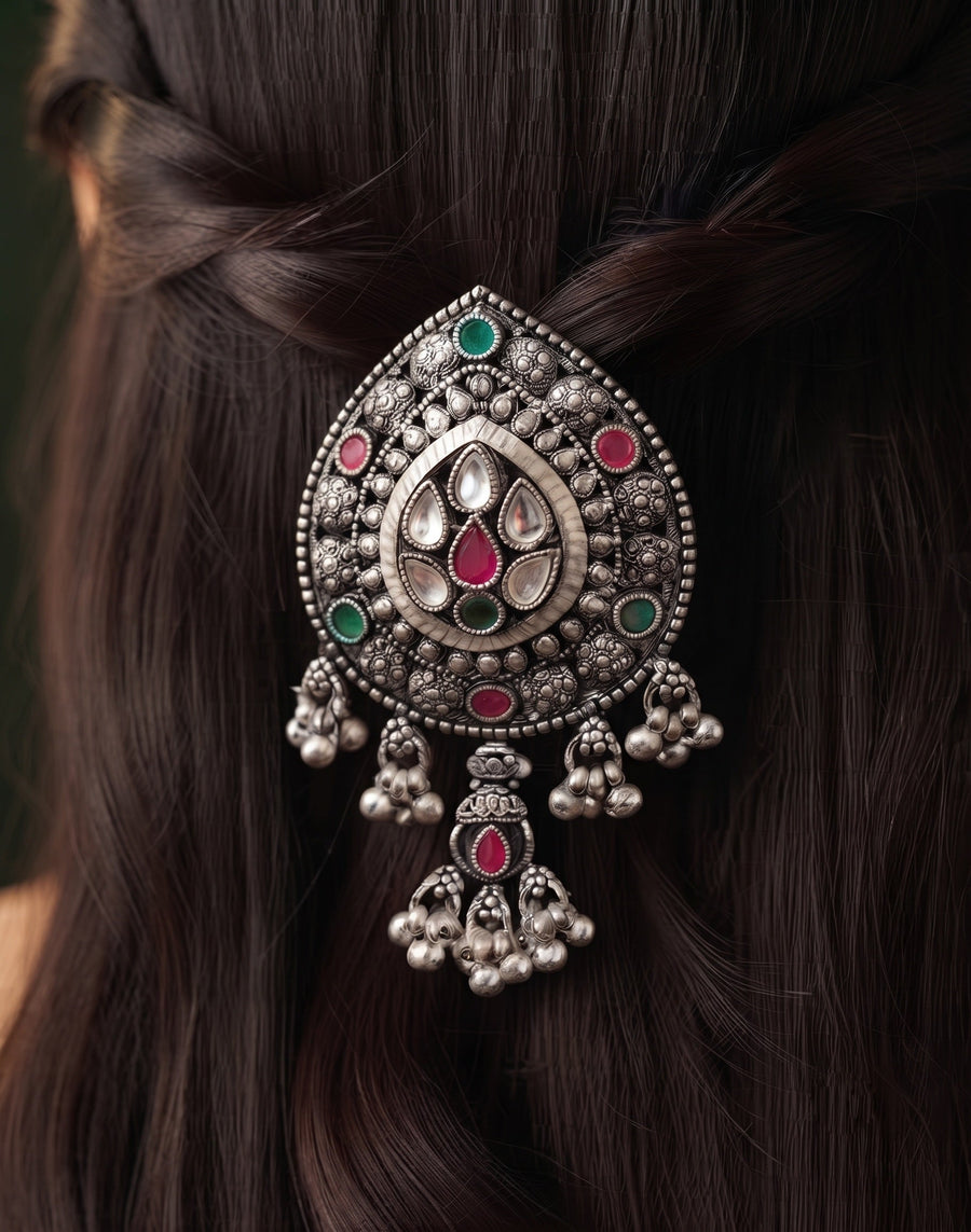Women Silver Plated Embellished Hair Accessory Comb Pin