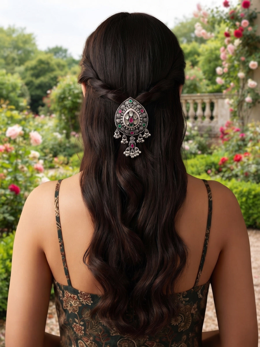 Women Silver Plated Embellished Hair Accessory Comb Pin