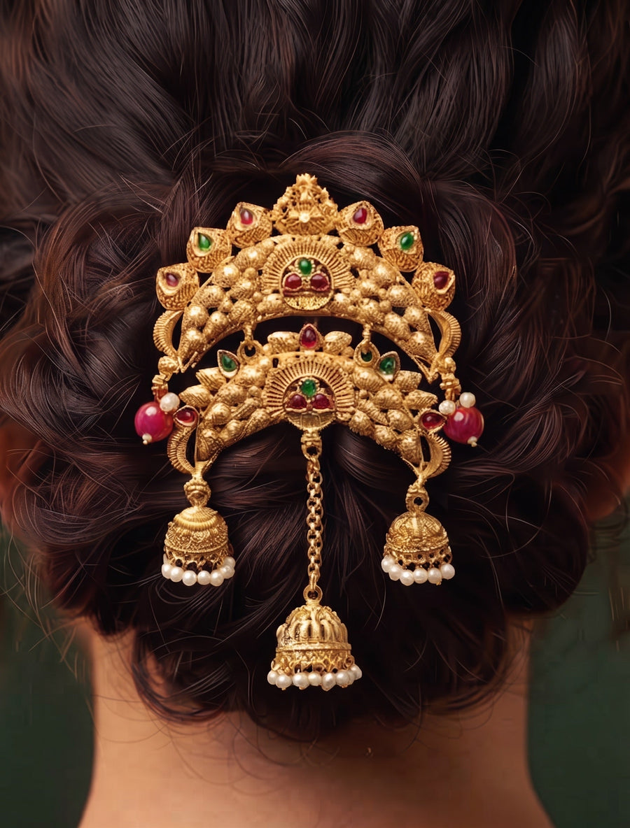 Women Gold Plated Embellished Hair Accessory Comb Pin