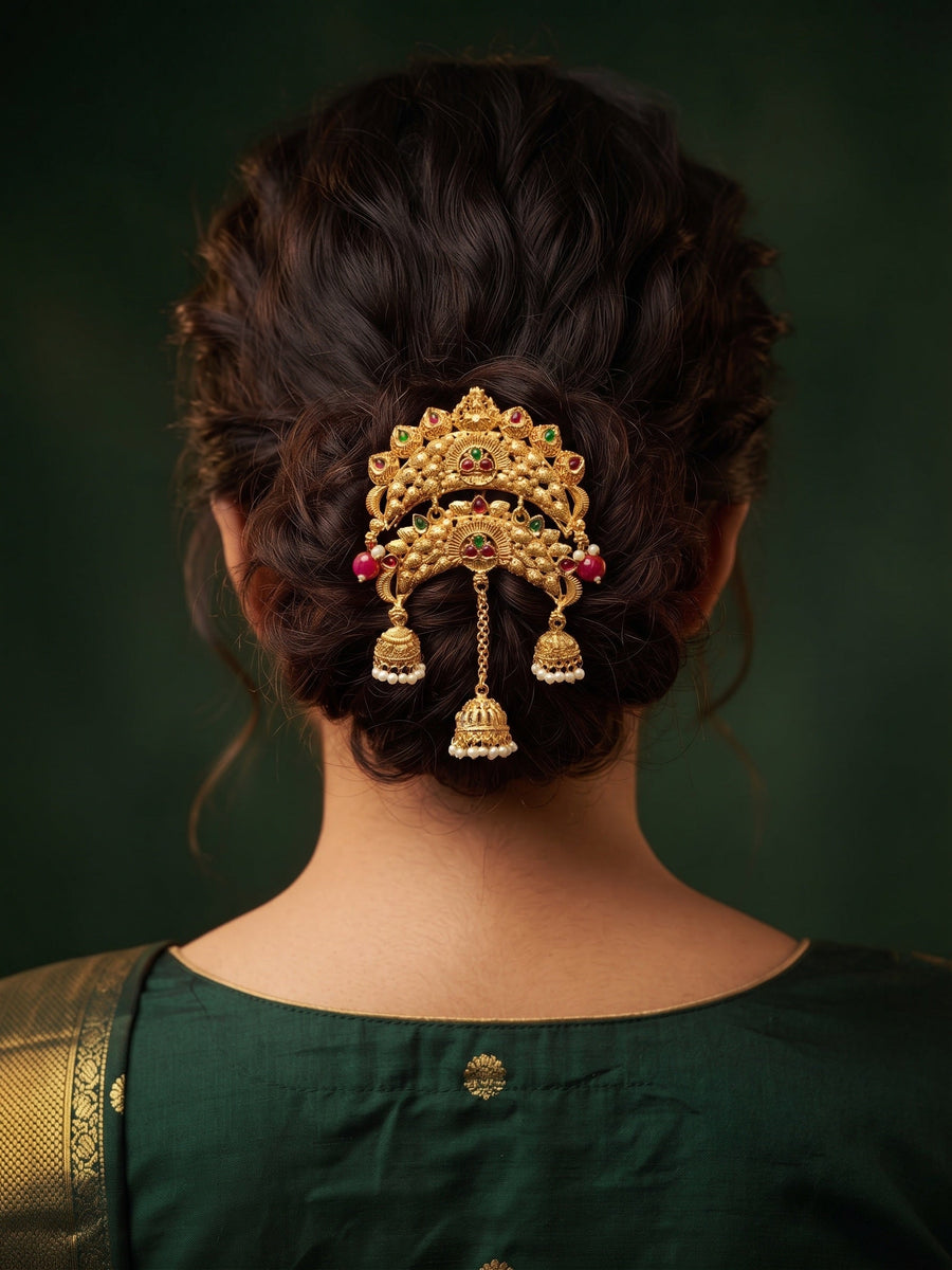 Women Gold Plated Embellished Hair Accessory Comb Pin
