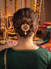 Women Gold Plated Embellished Hair Accessory Comb Pin