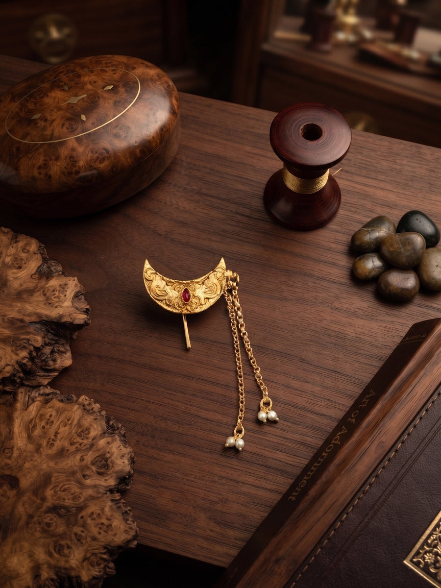 Women Gold Plated Embellished Hair Accessory Comb Pin