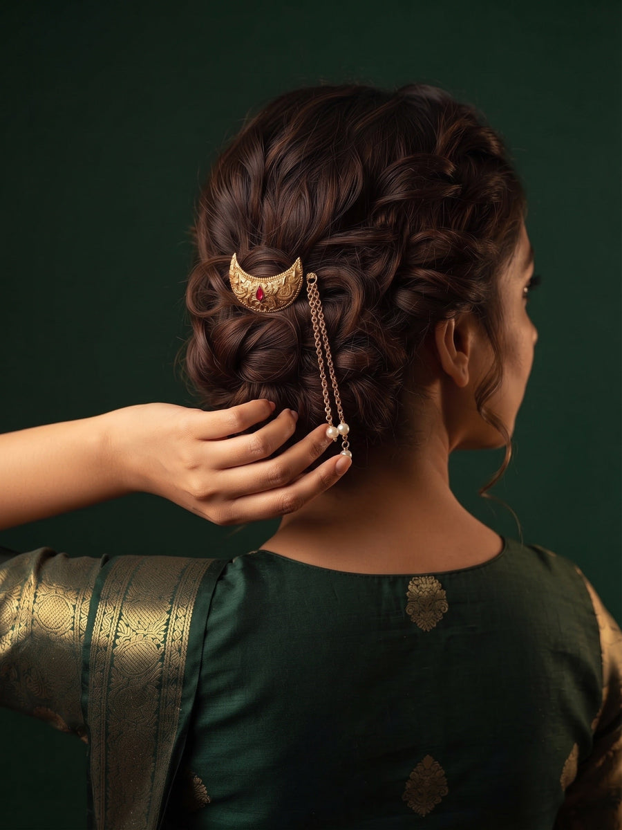 Women Gold Plated Embellished Hair Accessory Comb Pin
