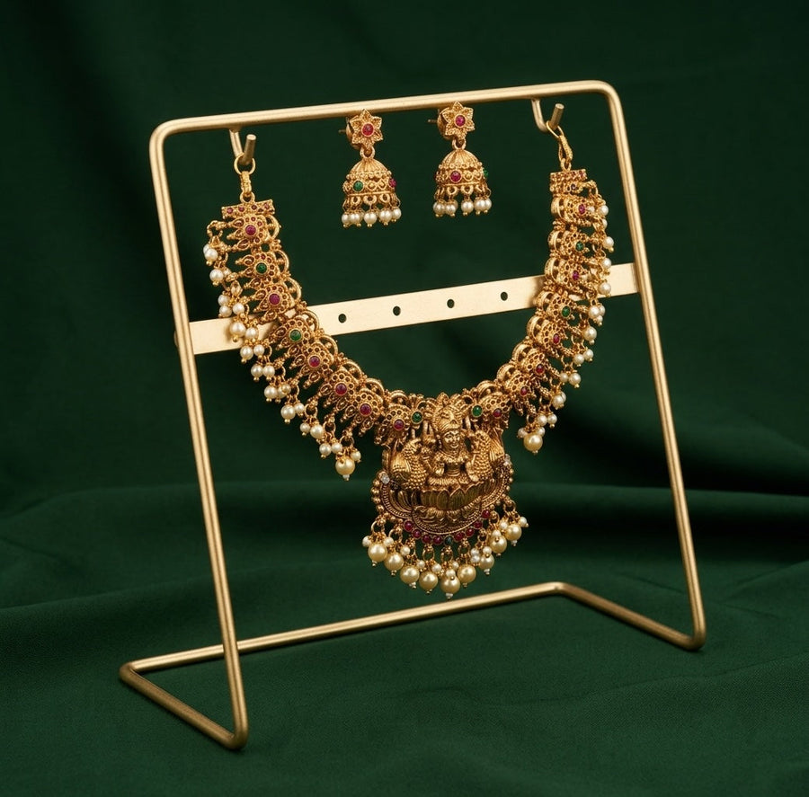 Women Gold Plated Traditional Tample Jewellery Set