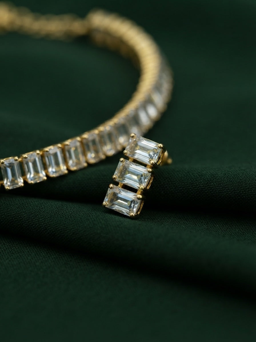 Women Gold Plated American Diamond Jewellery Set