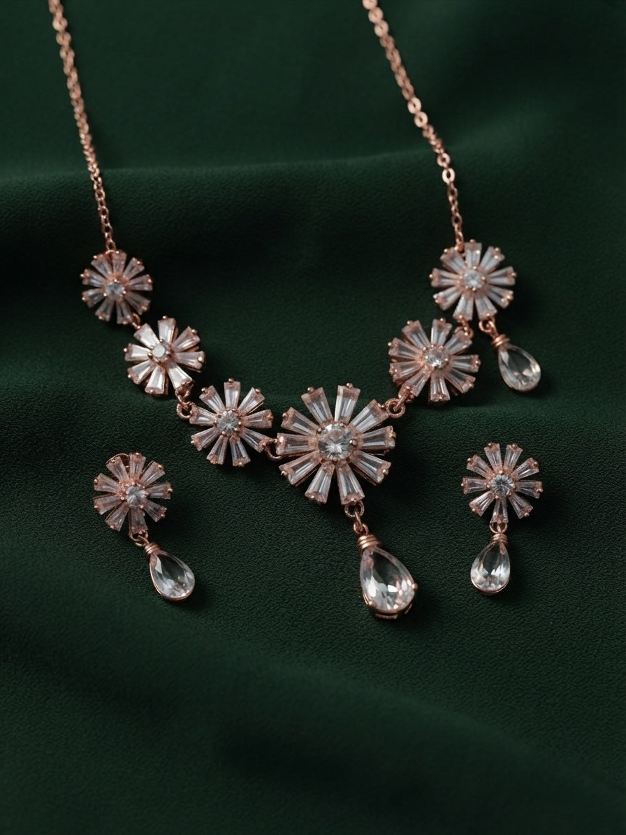 Women Rose Gold American Daimond Jewellery Set