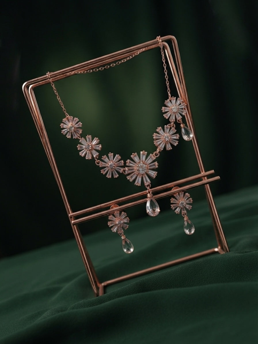 Women Rose Gold American Daimond Jewellery Set