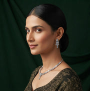 Women Silver Plated American Diamond Jewellery Set