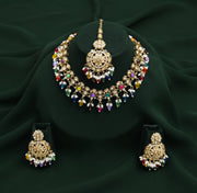 Women Gold Plated Multicolor Beaded Jewellery Set With Mang Tika