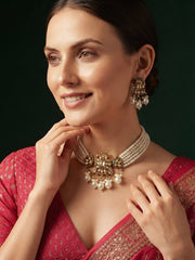 Women Gold Plated Pearls Choker Jewellery Set